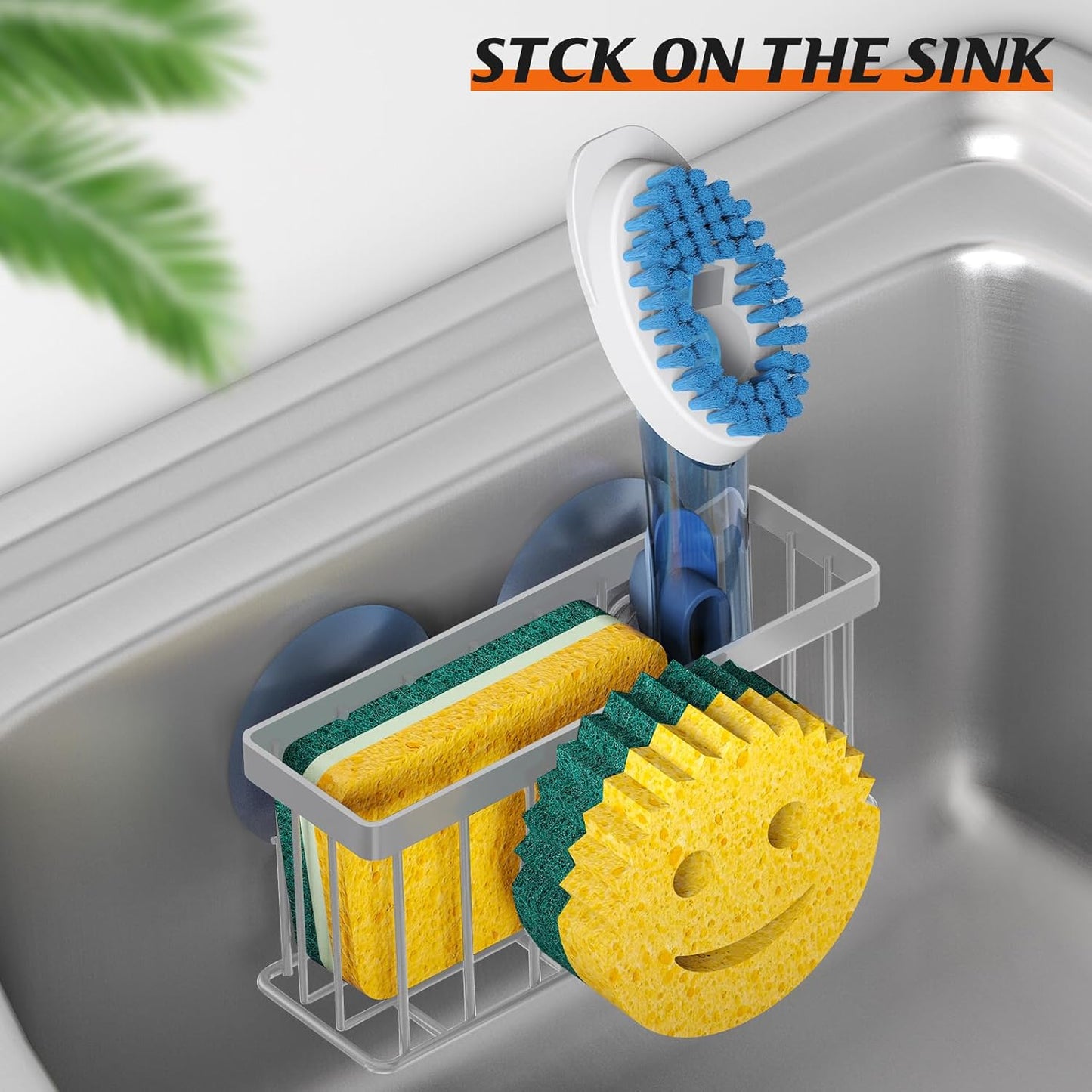 Sponge Holder Smiley Face,Sink Caddy,Sink Organizer Sponge Holder with 2 PCS Suction Cups/1 PCS Adhesive Strips, Designed for Sponge, Soap, Dish brush, Scrubber-Gary