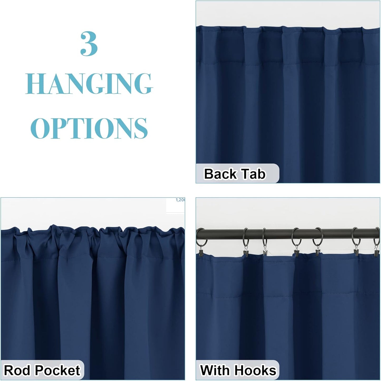 RYB HOME Kitchen Window Curtains - Blackout Privacy Half Window Curtains for Bedroom Bathroom Dining Living Room Cafe Office Short Tiers Drapes, W 34 x L 36 inches, 2 Panels, Navy Blue