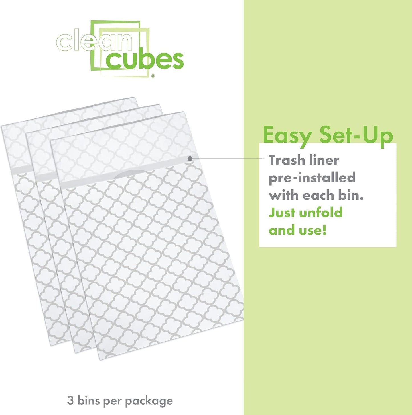 30 Gallon Disposable Pop-Up Trash Cans (3-Pack) with Fitted Bags – Foldable Garbage & Recycling Bins for Parties, Events & Kitchen (Trellis, 30" H x 14" W x 17" D)