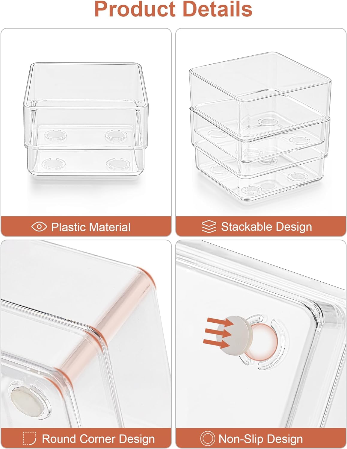 SMARTAKE 20-Piece Drawer Organizer with Non-Slip Silicone Pads, 7-Size Desk Drawer Organizer Trays Storage Tray for Makeup, Jewelries, Utensils in Bedroom Dresser, Office and Kitchen (Clear)