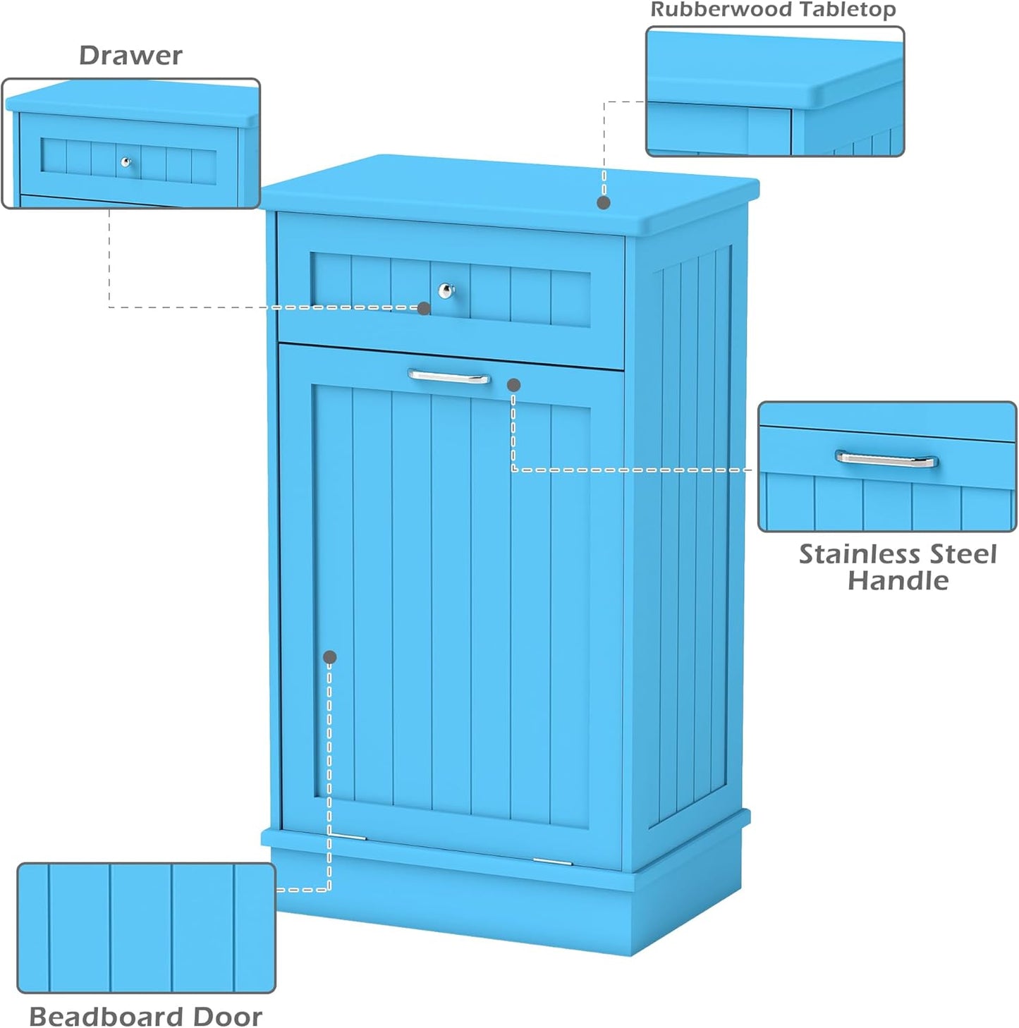 Betterhood Tilt Out Trash Cabinet 10 Gallon Wooden Free Standing Laundry Sorter Cabinet,Recycling Cabinet with Hideaway Drawer,Tilt Out Trash Cabinet Can Bin Kitchen (Single Light Blue, Single Dooor)