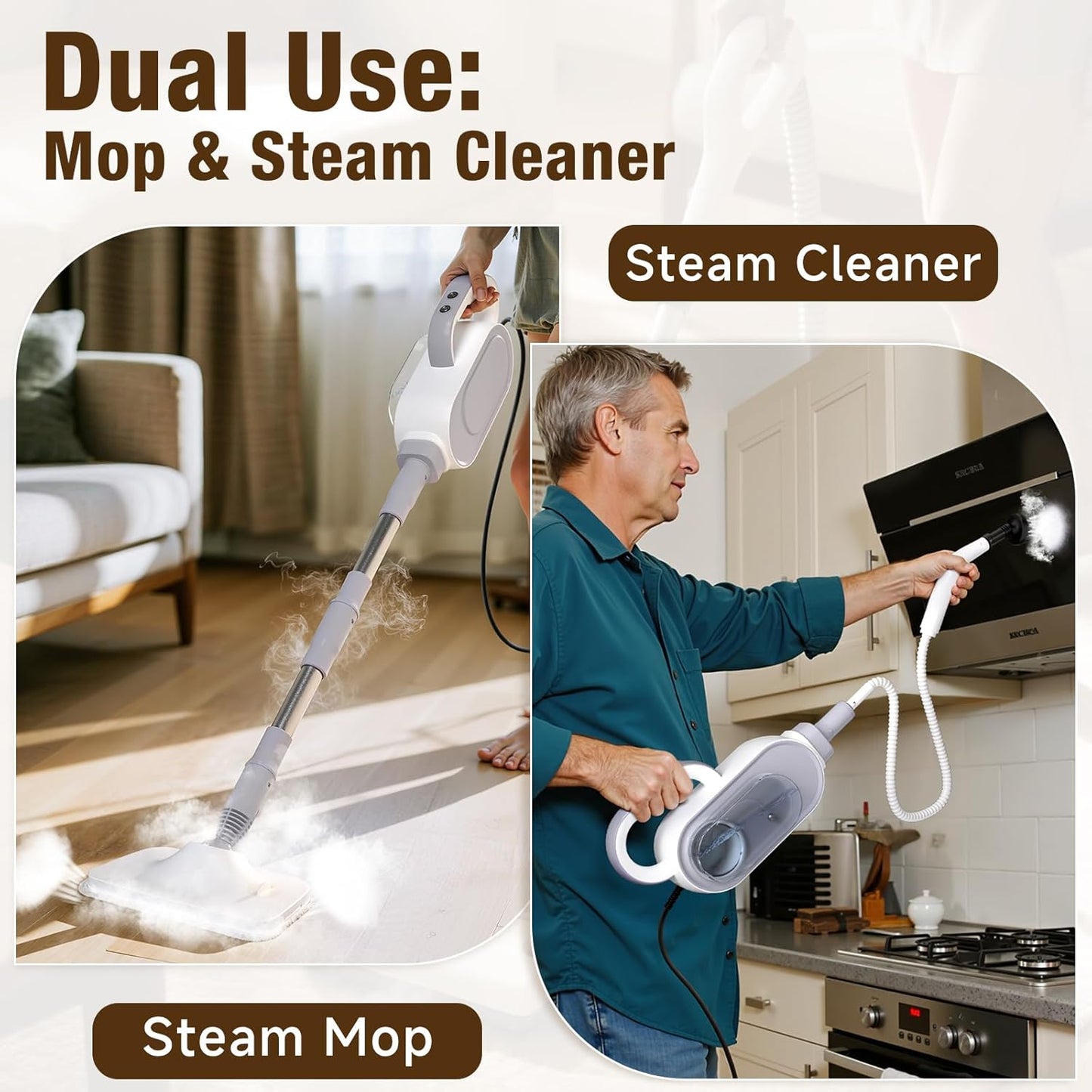 Steam Mop, 13-in-1 Powerful Handheld Steam Cleaner with 13 Accessories, 500ML Removable Tank, 23FT Power Cable, Detachable Steam Mops for Floor Cleaning, Tiles, Windows, Tile Grout, Carpets, Furniture