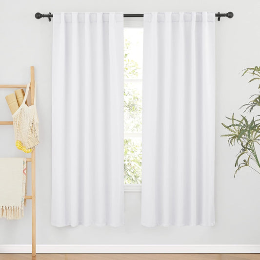 RYB HOME Room Darkening Curtains Window Shades, Privacy Bedroom Curtains Sunlight Block Drapes for Living Room/Studio Backdrop, W 42 x L 72 inch, Pure White, 1 Pair
