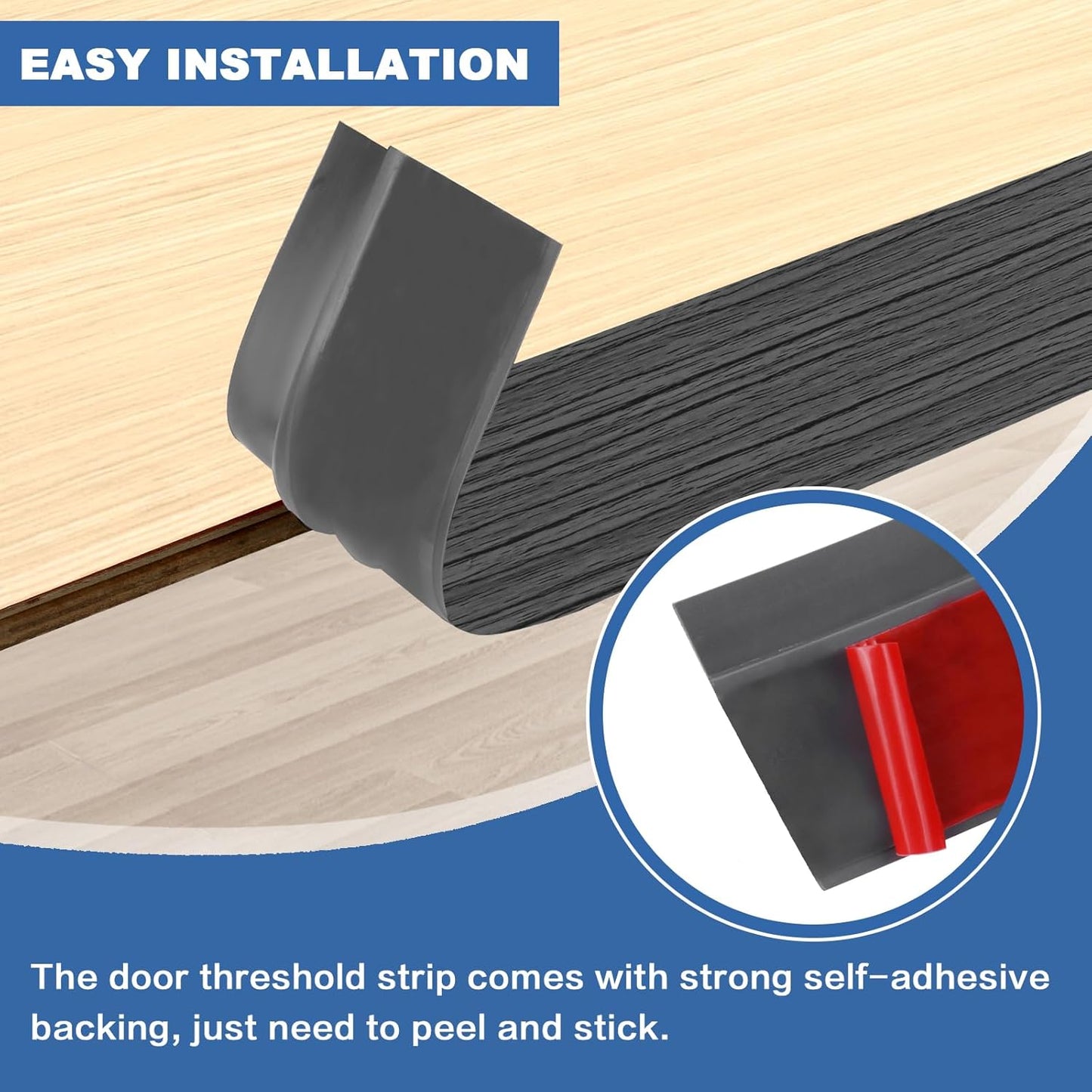 Vinyl Door Threshold Flooring Transition Strip Self Adhesive Carpet Edging Strip for Laminate Doorway Edge Threshold from 2/5" to 3/5" (Dark Gray Wood Grain, 3.3 Ft)