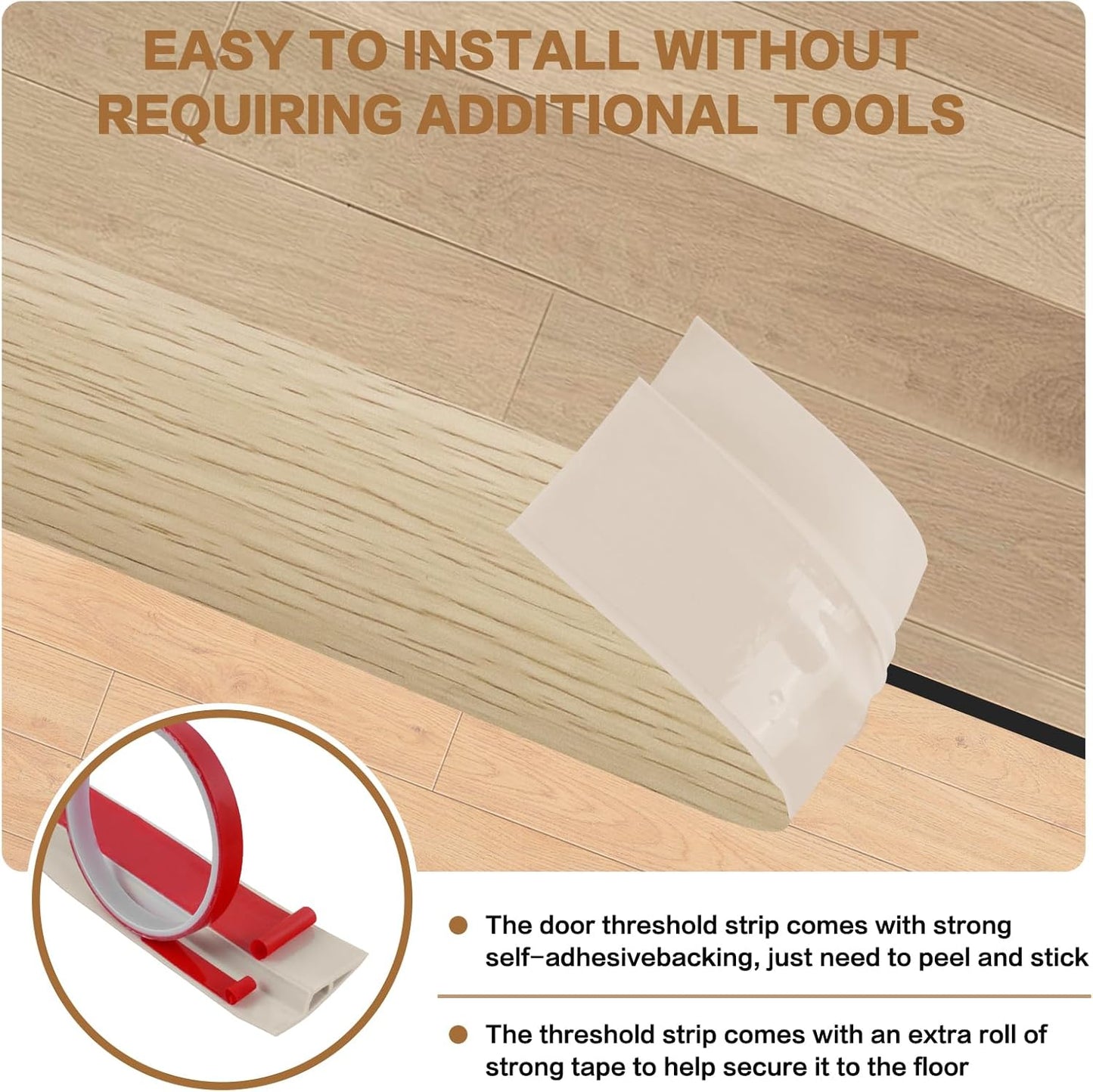 Floor Transition Strip Vinyl Door Threshold Ramp Self Adhesive Carpet Edging Strip Doorway Edge Trim, Overlap Edge Reducer for Laminate Carpet, Floor, Tile (Yellow Wood, 3/5" to 4/5", 6.6Ft)