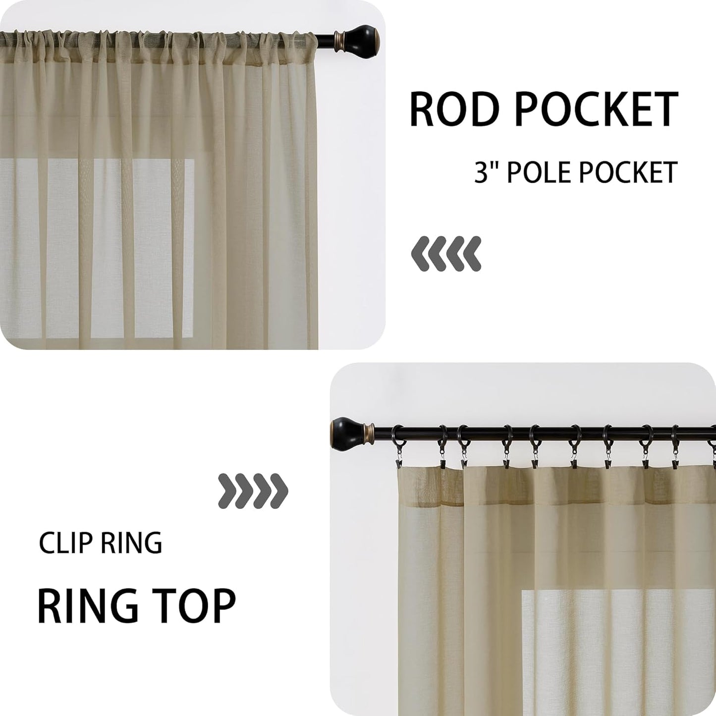 Tollpiz Sheer Door Curtain Closet Linen Textured Curtains Sheer Doorway Light Filtering Voile Patio Glass Door Rod Pocket Curtain French Door, 54 x 72 inches Long, Taos Taupe, Set of 1 Panel
