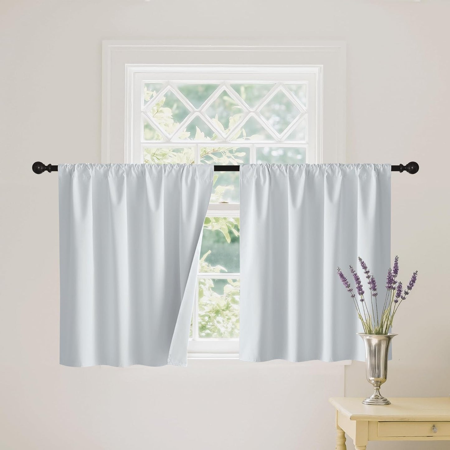 RYB HOME Mini Small 100% Blackout Curtains for Kitchen, Energy Saving Heat Blocking Half Window Curtains Drapes for Bathroom RV Car, Wide 34 x Long 24 inches, White, 2 Pcs