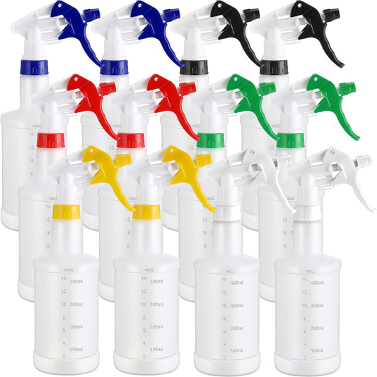 Eccliy 12 Pcs 16 Oz Plastic Spray Bottle, Adjustable Empty Reusable Sprayer for Cleaning, Planting, Water, Bathroom and Kitchen, BBQ, Commercial and Residential (Multicolored,Measurement)