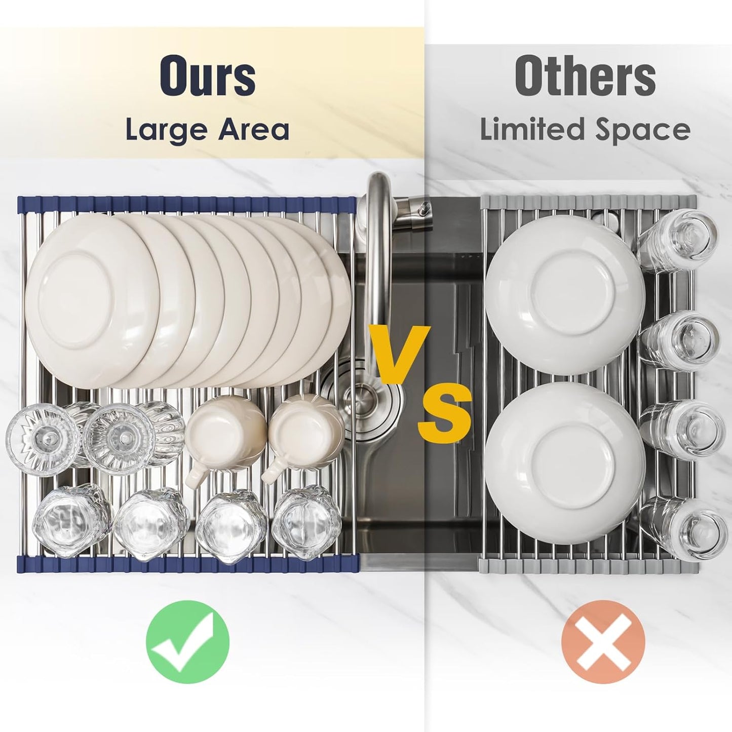 Tomorotec 17.7" x 15.5" Roll Up Dish Drying Rack Over Sink Drying Rack Sink Cover Kitchen Sink Accessories Gadget Multipurpose Organizer Foldable Stainless Steel Drainer