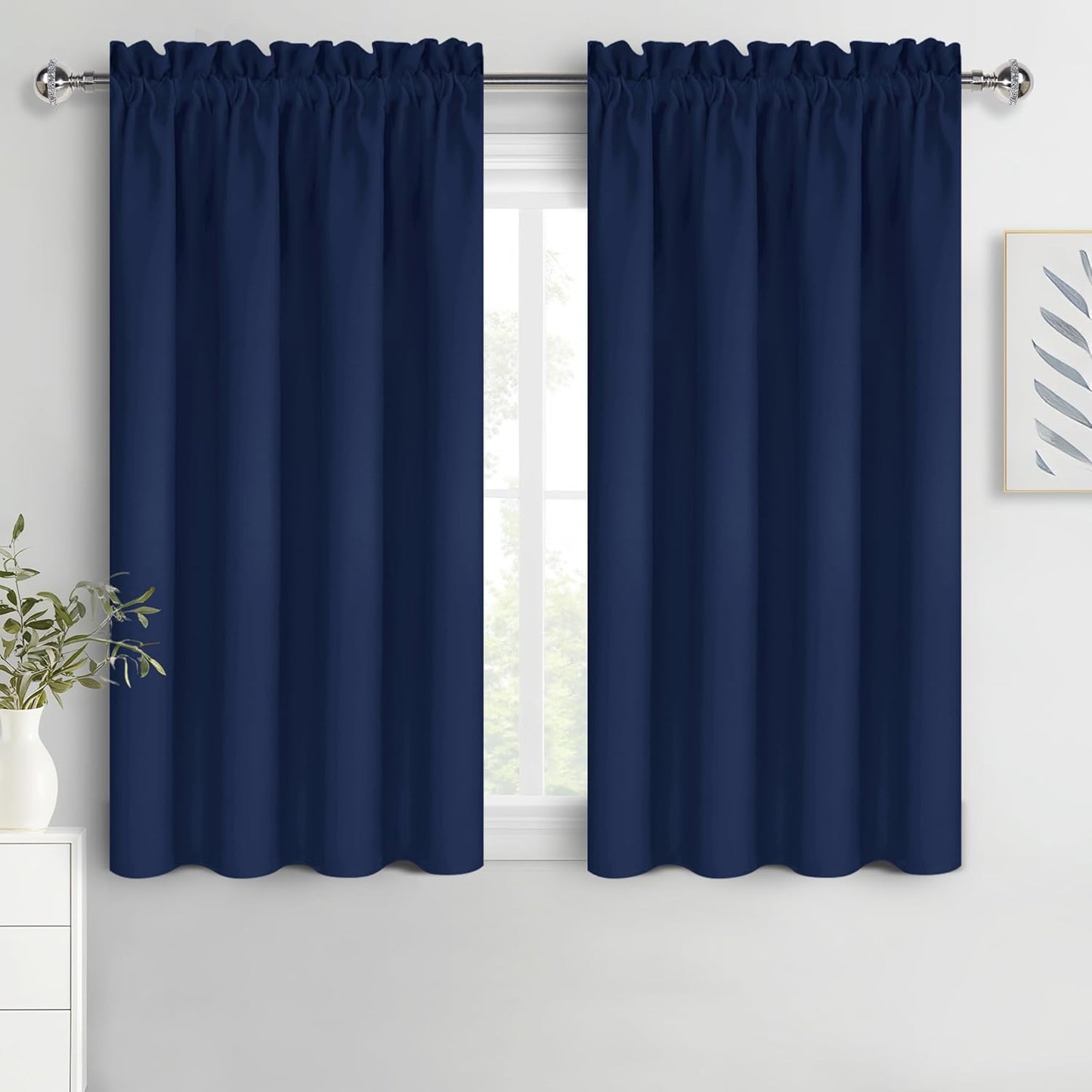 DWCN Short Blackout Curtains for Bedroom 54 Inches Long 2 Panels Set, Solid Thermal Insulated Energy Saving Window Treatment Drapes, Rod Pocket Curtains for Kids Boys Room (W52 x L54 Inch, Navy Blue)