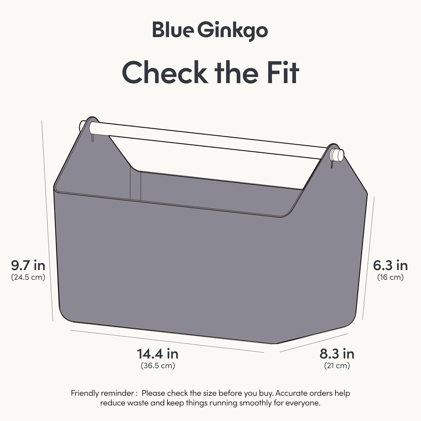 BLUE GINKGO Large Storage Basket – Plastic Caddy with Wooden Handle for Bathroom, Pantry, or Cleaning Supplies (Gray)