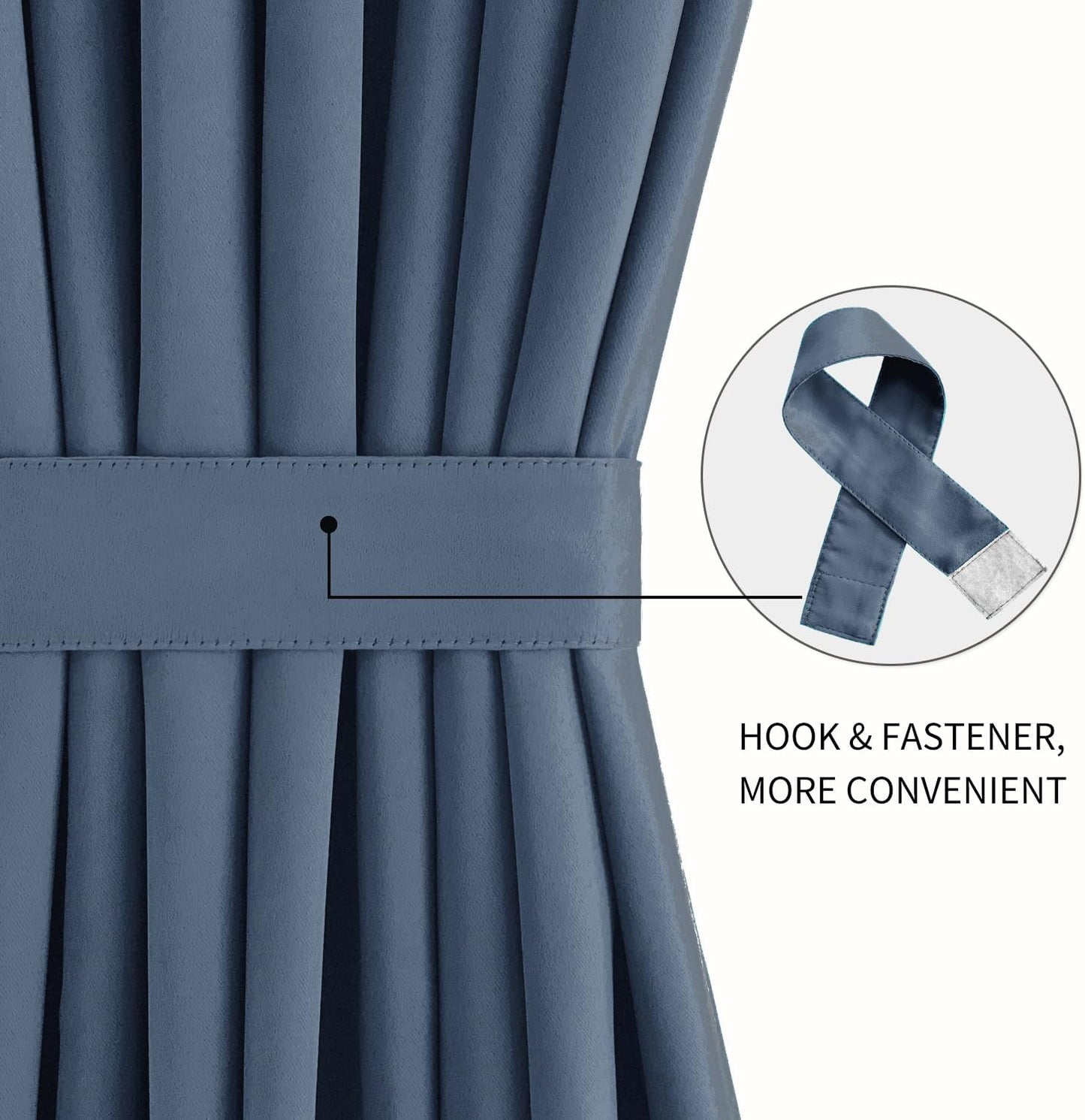 DWCN French Door Curtains – Rod Pocket Thermal Blackout Curtain for Doors with Glass Window, Kitchen and Patio Doors for Privacy, 36 X 72 Inches Long, 1 Curtain Panel with Tieback,Dusty Blue