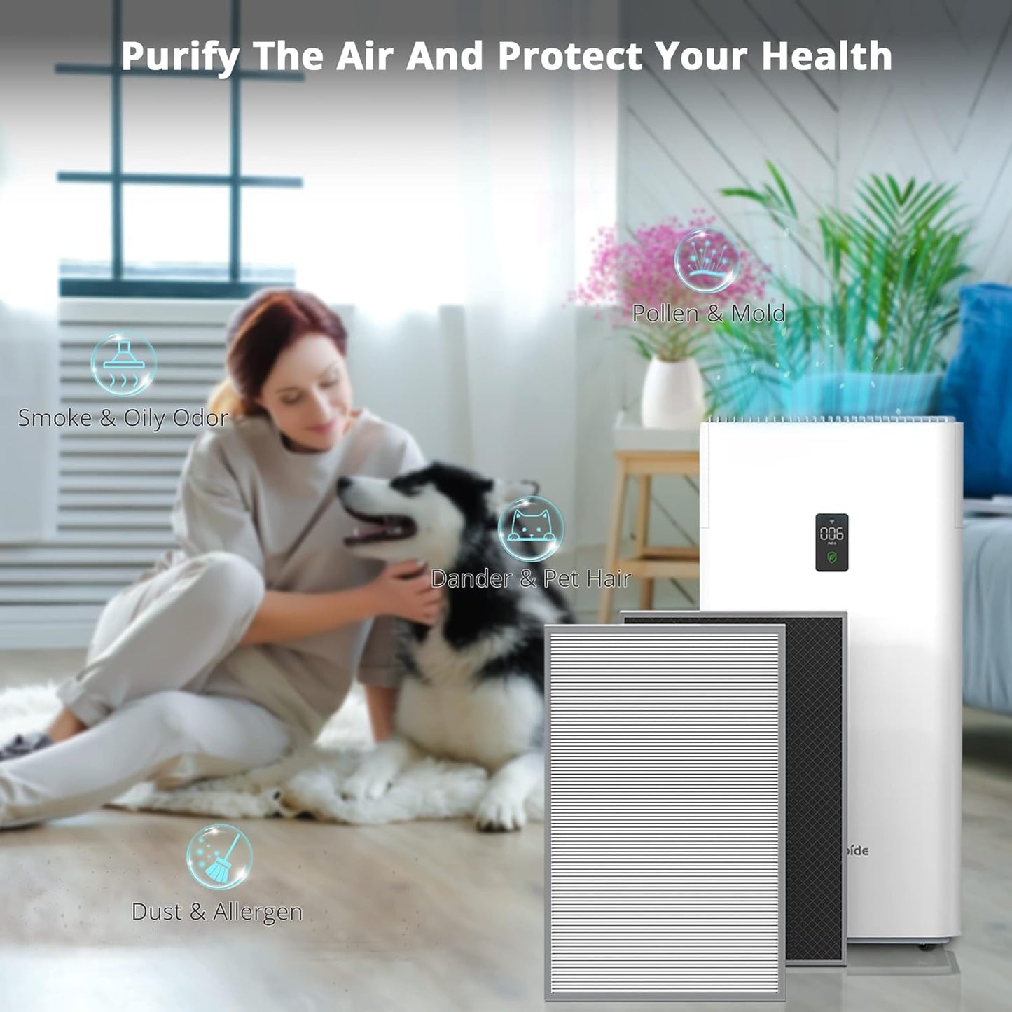 Y1000 Air Purifier Replacement Filter, 2-in-1 H13 True HEPA and High-Efficiency Activated Carbon Filters Set, 1 Set of 2pcs,Y1000Filter