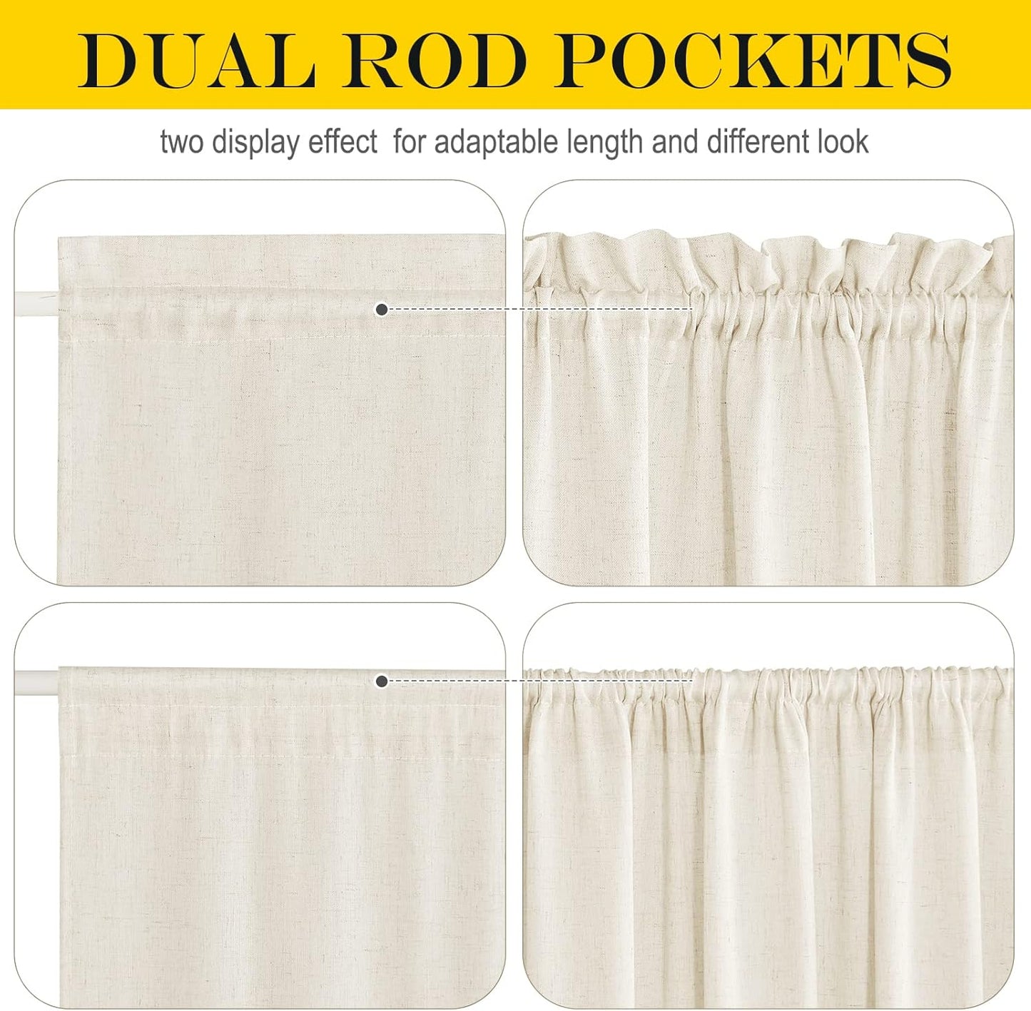 NICETOWN Natural Linen Door Curtains French for Glass Door Window Sidelight Curtains for Front Cafe Sheer Drapes Light Filtering Rod Pocket Blinds for Bathroom Kitchen, 1 Panel, 26W x 50L