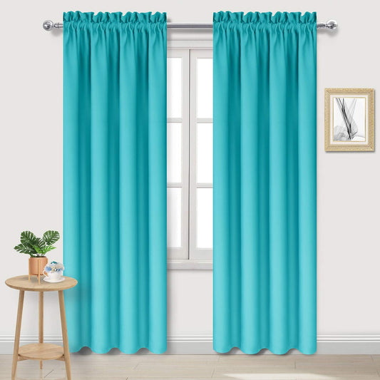DWCN Blackout Curtains for Bedroom – Thermal Insulated Energy Saving Drapes for Living Room, Turquoise, W 38 x L 84 Inch, Set of 2 Rod Pocket Curtain Panels
