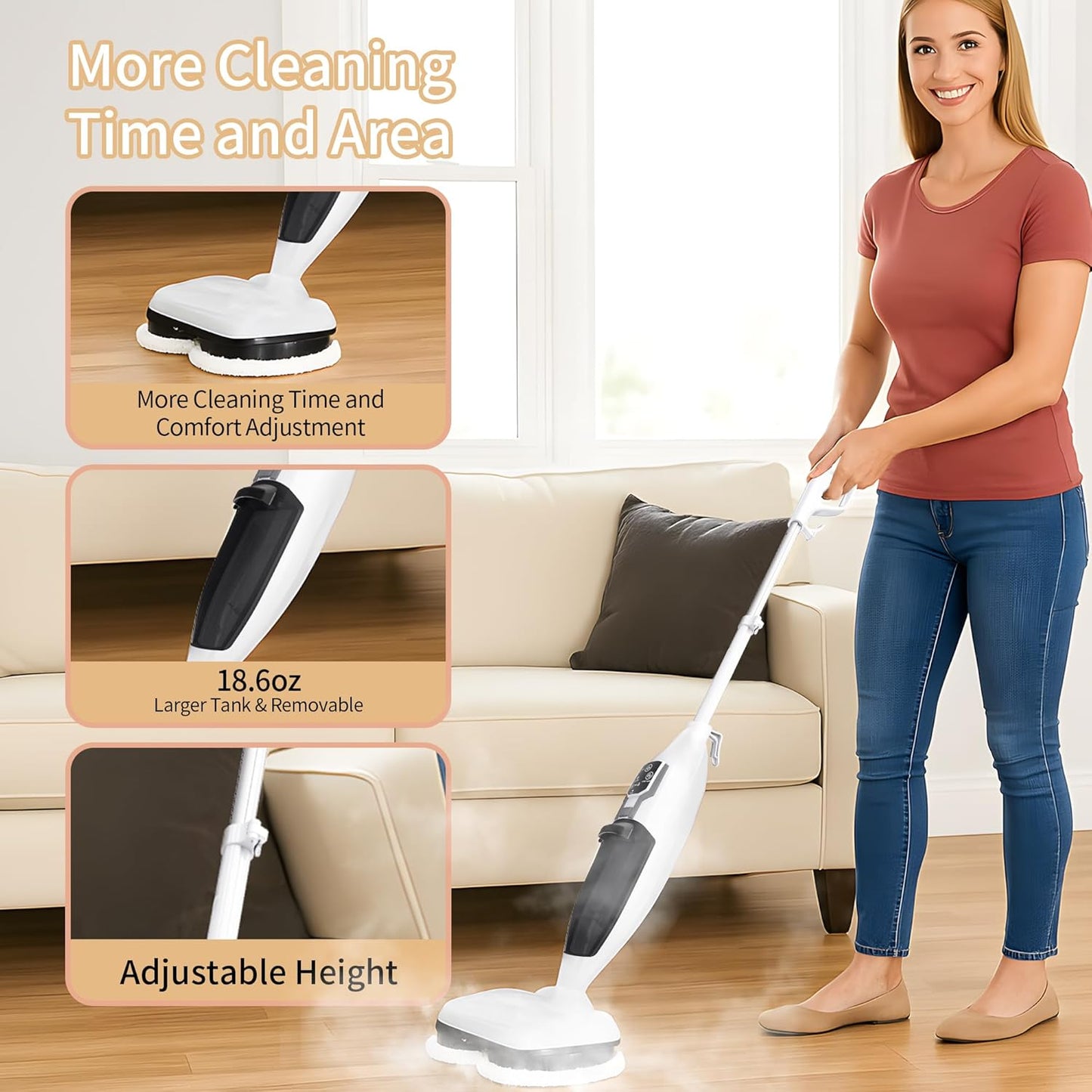 Steam Mop with 13 Accessories,Steam Cleaner for Home,Floor Scrubber spin mop for Hard Floors Deep Cleaning,30 Second Heat-Up,4 Washable Mop Pads for Home Use, 550ml Capacity