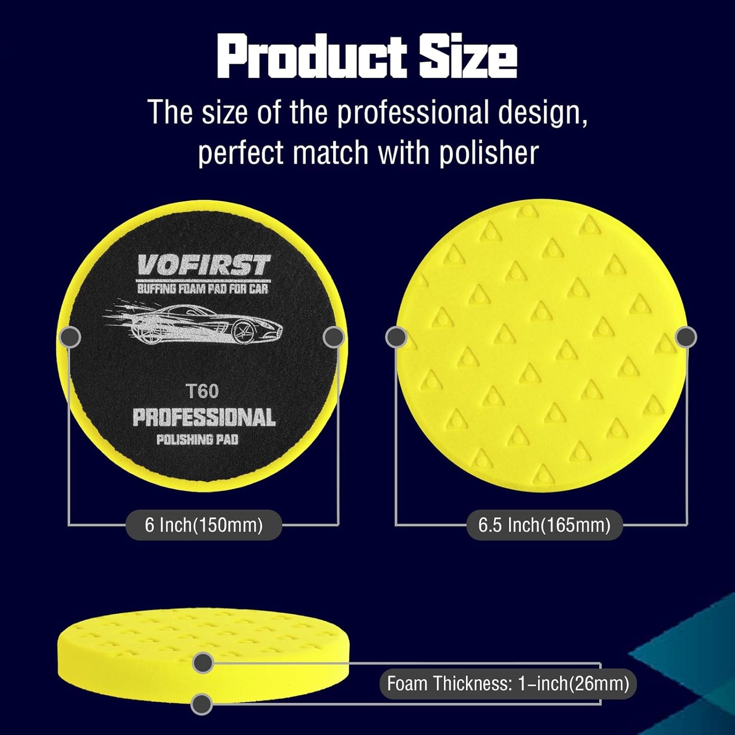 6 Inch Buffing Polishing Pads - 3Pcs Yellow Polish Pad - 6.5 Inch Face for 6 Inch 150mm Backing Plate - High-Density Buffing Sponge Pads for Car Buffer Polisher Compounding, Polishing & Waxing