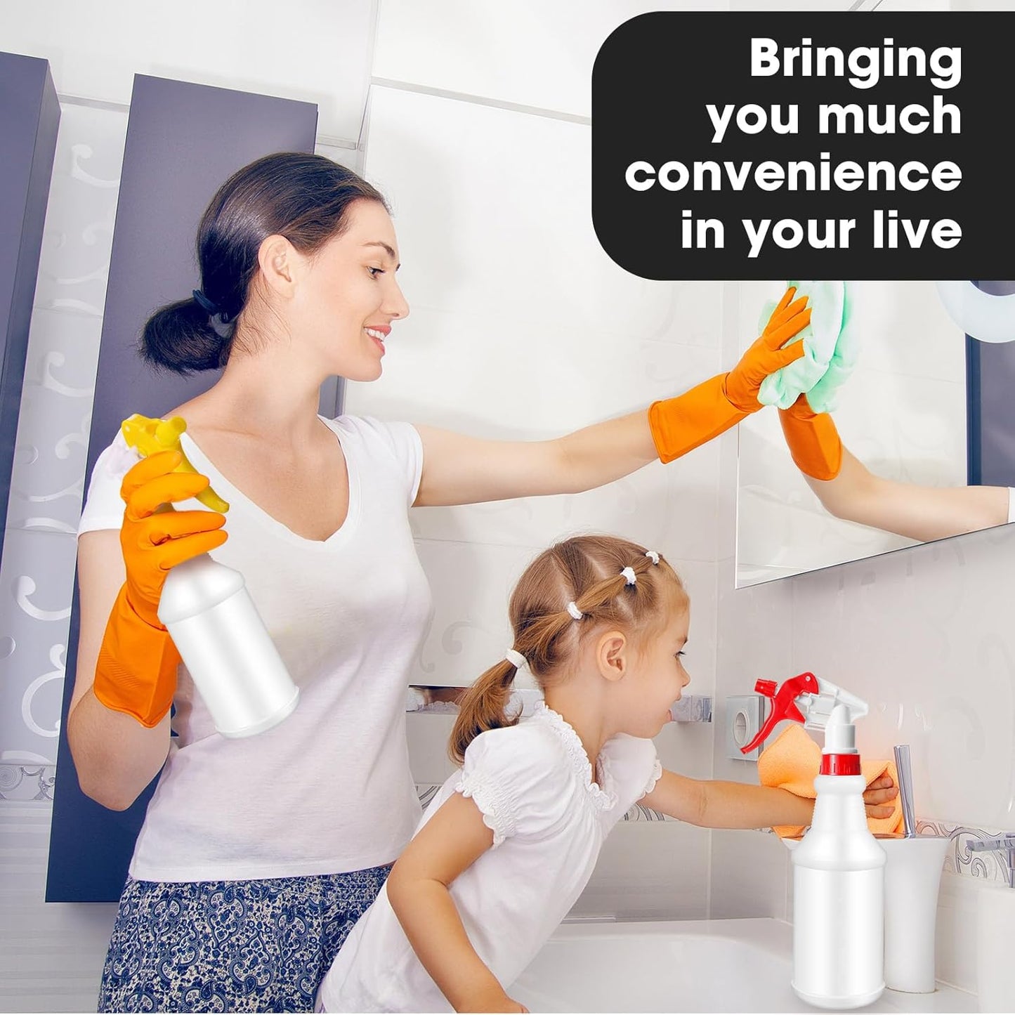 Eccliy 12 Pcs 16 Oz Plastic Spray Bottle, Adjustable Empty Reusable Sprayer for Cleaning, Planting, Water, Bathroom and Kitchen, BBQ, Commercial and Residential(Red, Yellow,Original)