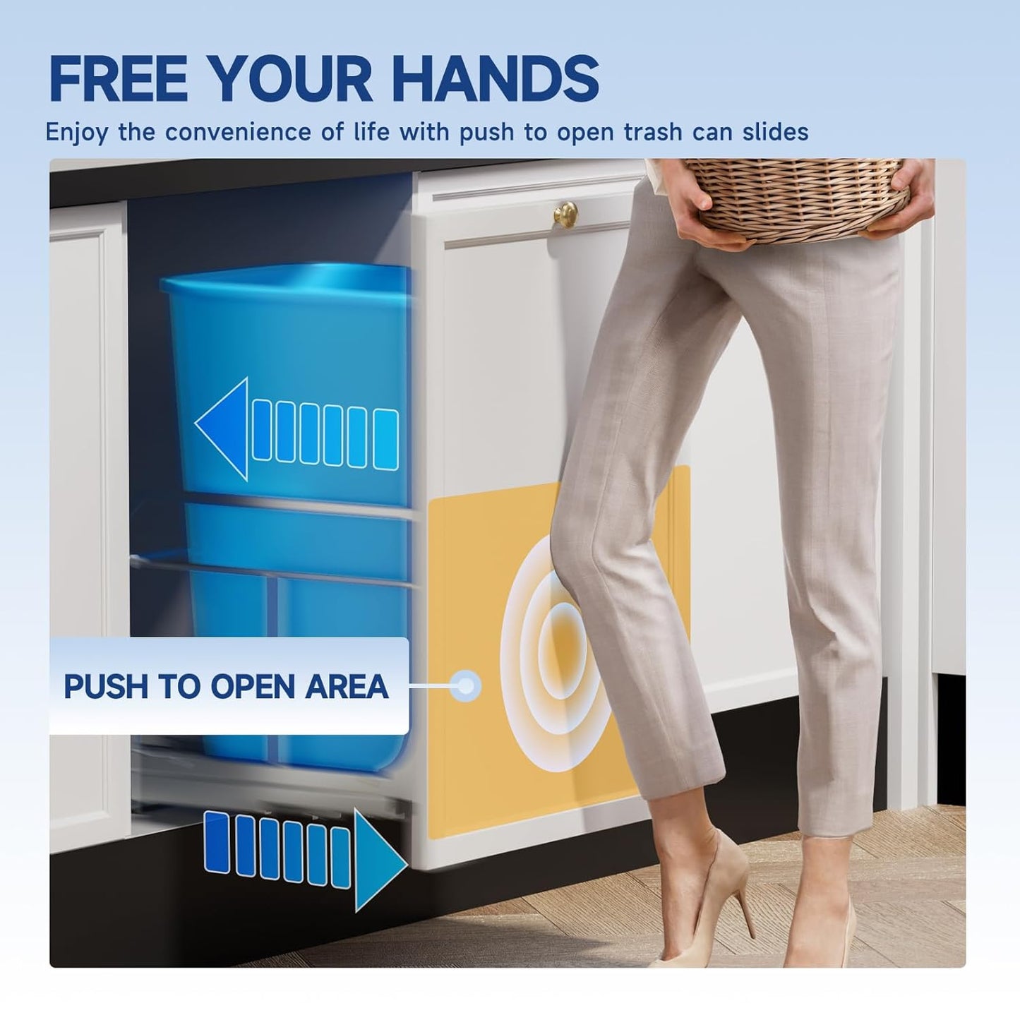 Pull Out Trash Can Under Cabinet with Push to Open Slides, Insputer Heavy Duty Under Sink Garbage Can Kit for Kitchen, Laundry, Not Included Bin, Requires 15" W X 18" D Cabinet, has Installation video