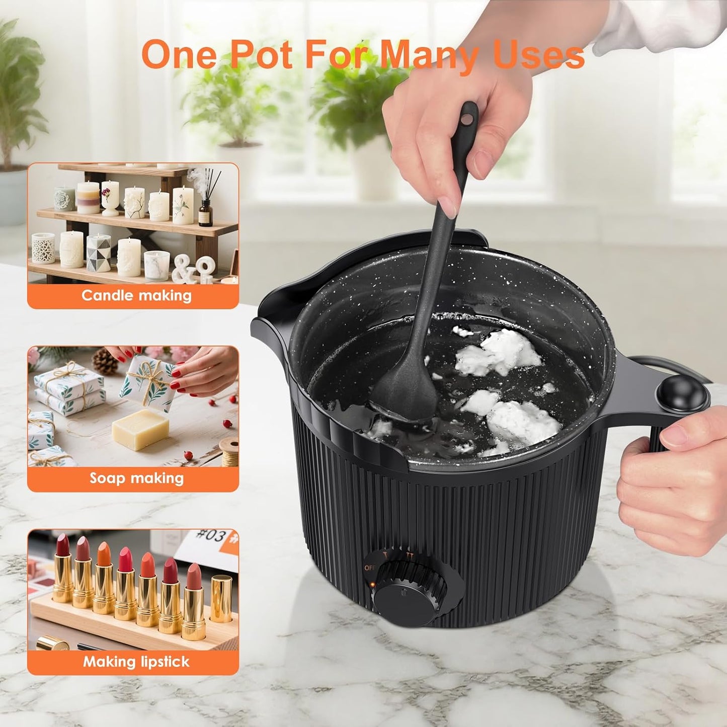 venpow Candle Wax Melter with Pour Spout, Candle Making Kit for Adult Beginners, for Candle Making, Set Includes Wax Melting Pot, Stirring Spoon, Thermometer, Wick, Wick Sticker and Centering Device