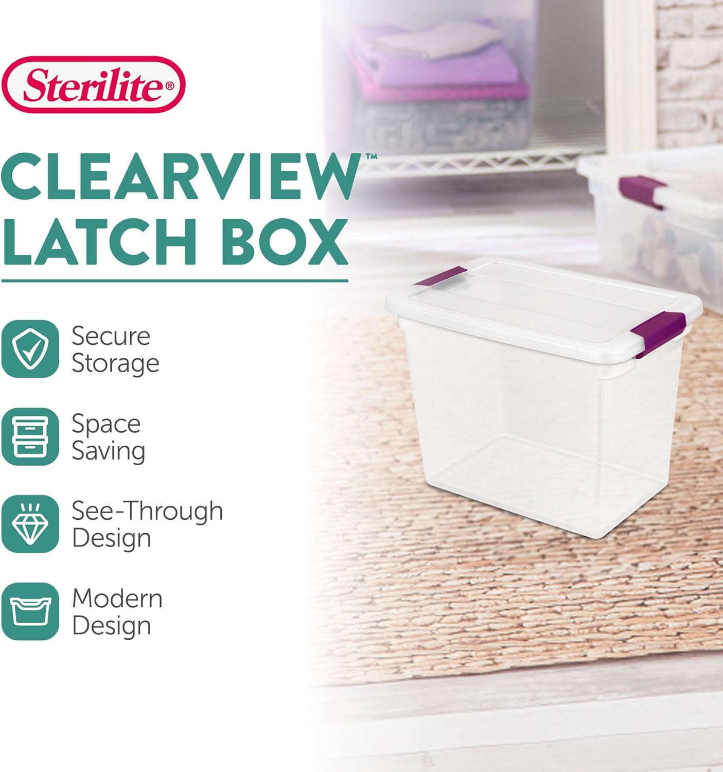 Sterilite 18-Pack ClearView Latch Box, Stackable Storage Organizer Bins for Home, 27 Quart