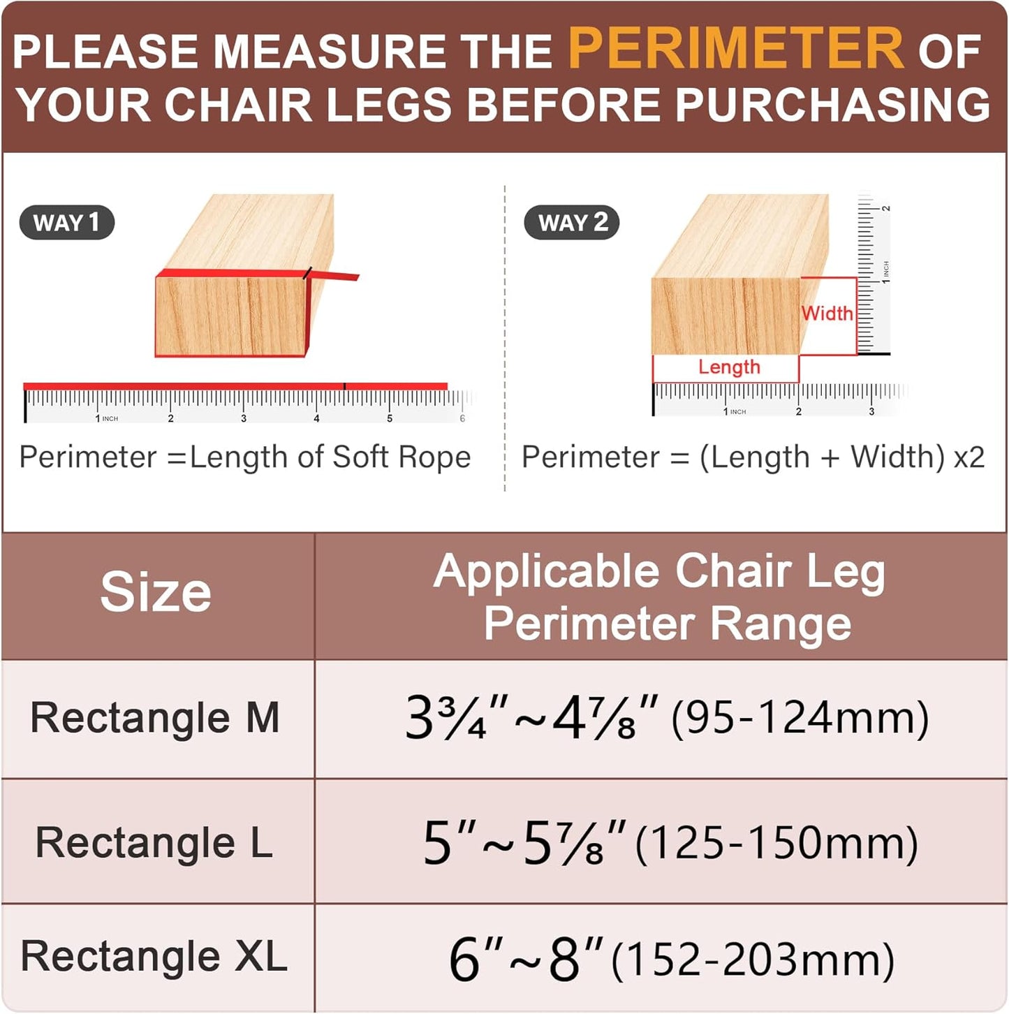 Chair Leg Floor Protectors Rectangle Chair Leg Protectors for Hardwood Floors Silicone Caps Felt Furniture Pads Covers Anti-Scratch Reduce Noise 32 Pack Clear Fit Perimeter 5" to 5‑7/8"