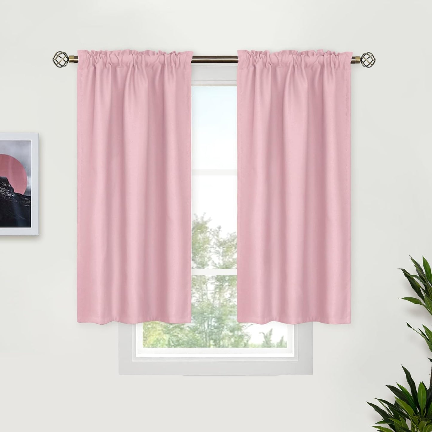 BGment Baby Pink Room Darkening Curtains 45 Inches Long for Short Window - Small Thermal Insulated with Rod Pocket Privacy for Cafe Kithchen Bathroom Girl Bedroom, 34 x 45 Inch, 2 Panels