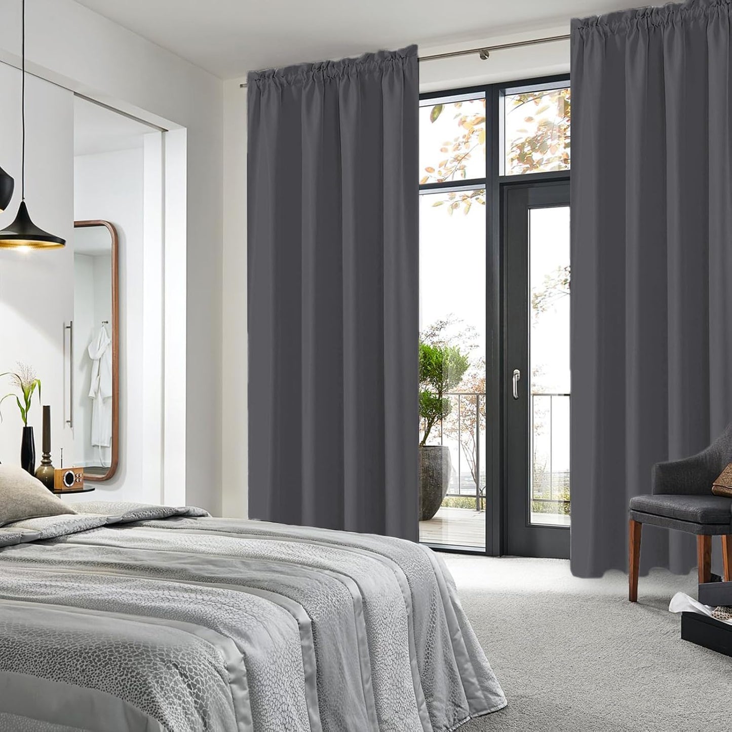 DWCN Bedroom Blackout Curtains 70 x 84 Inches Length 2 Panels Set, Solid Thermal Insulated Energy Saving Rod Pocket Window Treatment Curtains Blackout Drapes (W70 x L84 Inch, Dark Grey)
