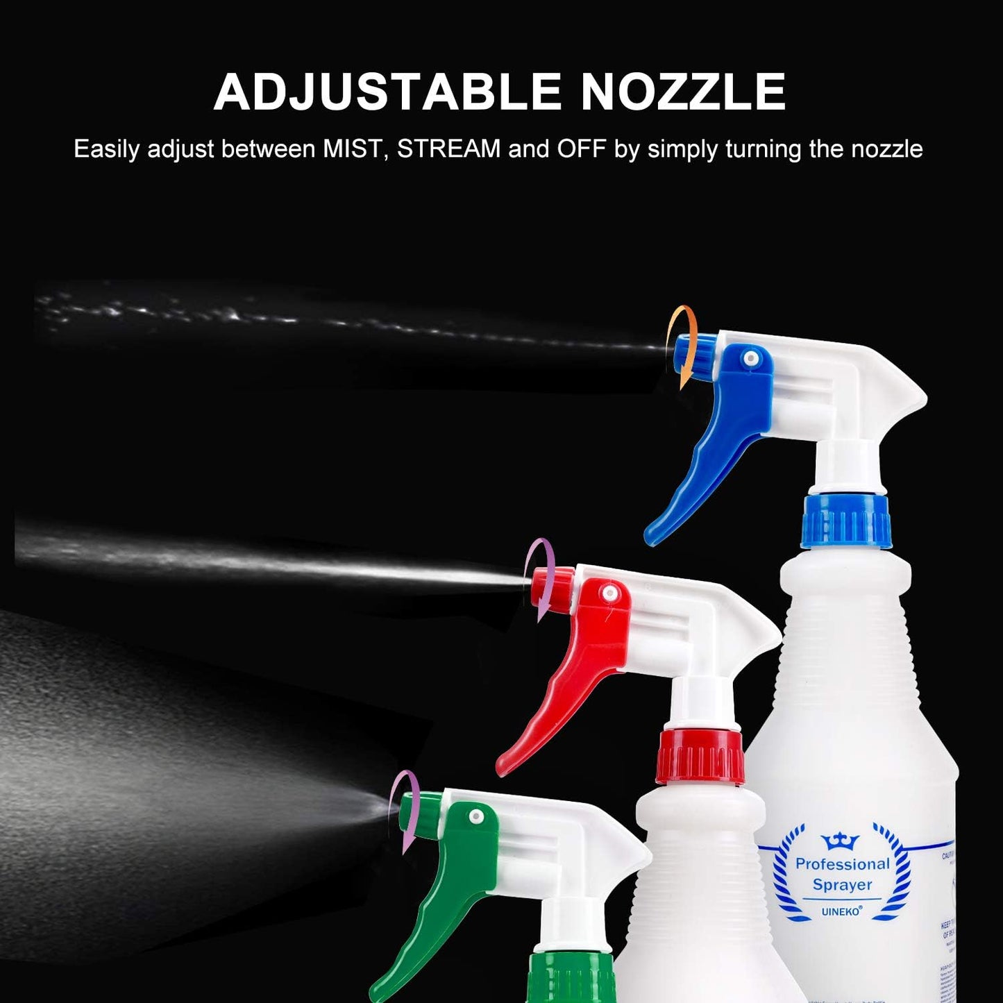 Plastic Spray Bottle (3 Pack, 32 Oz, 3 Colors) Heavy Duty All-Purpose Empty Spraying Bottles Leak Proof Commercial Mist Water Bottle for Cleaning Solutions Plants Pet with Adjustable Nozzle