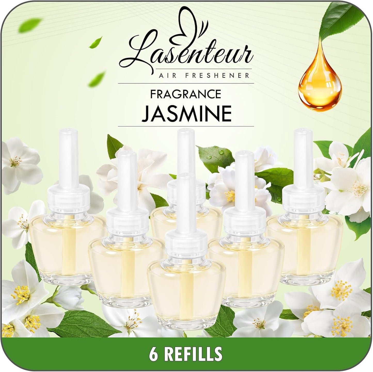 Plug-in Refills Home Plug-in Air Freshener - Jasmine Essential Oil Refills 6 Count Long-Lasting Fragrance - For Room and Bathroom Wall Compatible with Air Wick,Compatible with Glade