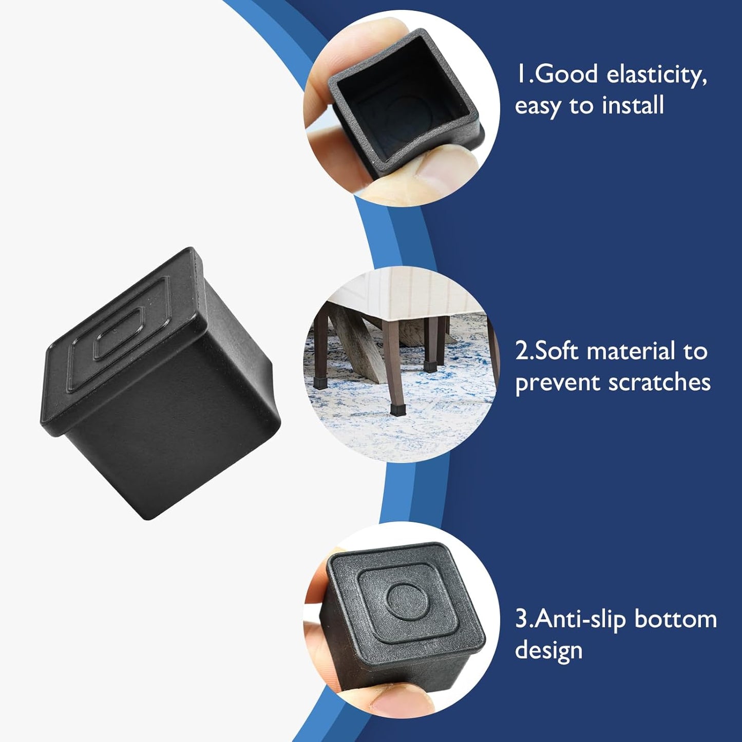 32 Pcs 1-1/4" x 1-1/4" Square Rubber Chair Leg Caps, PVC Table Leg Covers, Flexible & Anti-Slip Furniture Leg End Caps, Chair Leg Floor Protectors for Bar Stool Leg Patio Indoor, Black