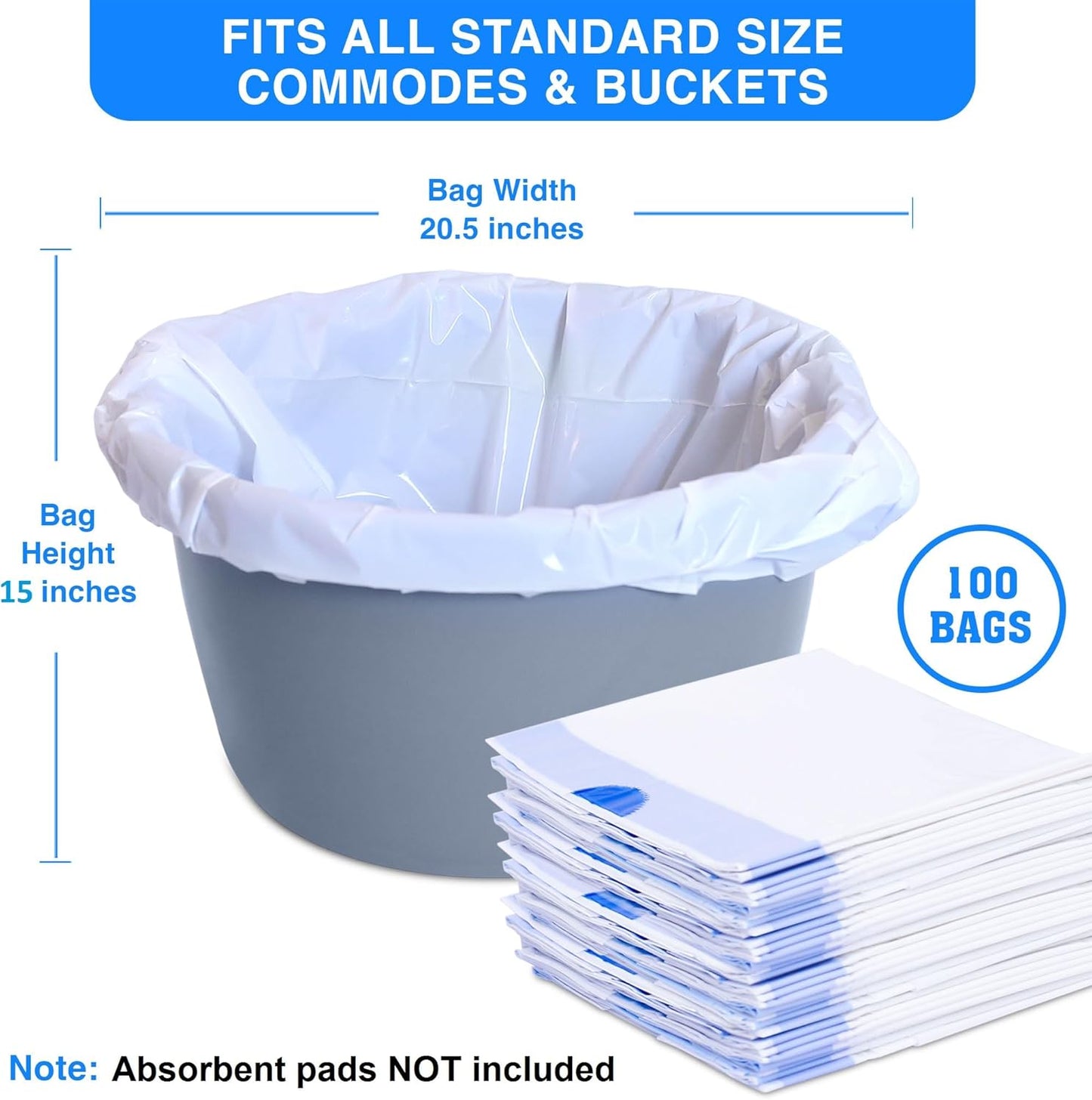 100 Bedside Commode Liners Bags for Commode Toilet - Leak Proof & Odorless Potty Liners for Portable Potty Chair Liners - Potty Bags for Portable Toilet Bag - Bedside Toilet Liners Disposable Adult
