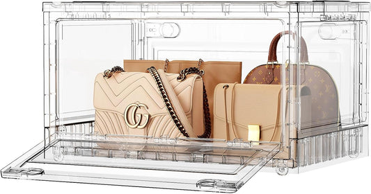 BROVIEW Clear Stackable Storage Drawers, Open Front Large Plastic Storage Bins with Lids, Foldable Closet Organizers and Storage for Wardrobe Cabinets, Pantry, Makeup,1 Pack