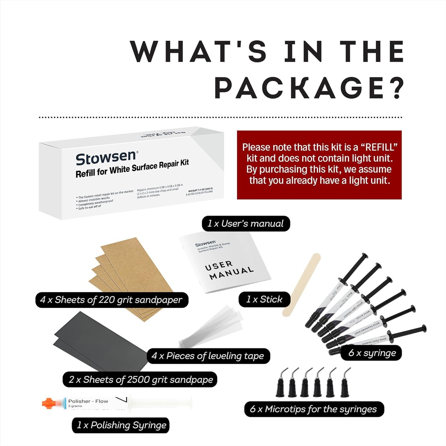 Refill for White Surface Repair Kit - Fix Chips & Defects in Minutes | Restore Tiles Bathroom Fixtures and Countertops with Ease | for Porcelain Fiberglass Corian Acrylic Ceramic Enameled and More