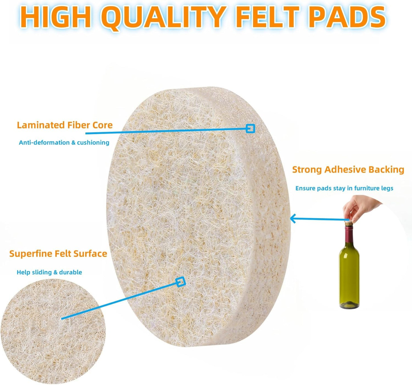 Furnigear Felt Furniture Pads for Hardwood Floors - Self Adhesive Chair Felt Pads, Floor Protector for Furniture Feet, Furniture Sliders Moving Your Furniture Smoothly - Anti Scratch 108 Pcs 1" Round