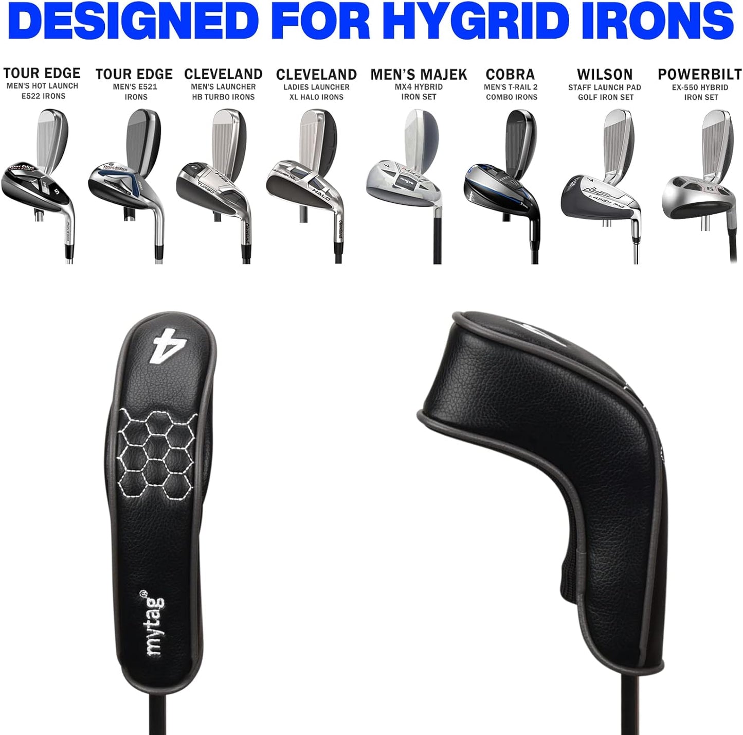 mytag 8PCS Golf Hybrid Iron Covers Set, Knit Hybrid Head Covers, Fits Cobra T Rail, Cleveland Launcher, Wilson Launch Pad, Tour Edge Hot Launch - Customizable