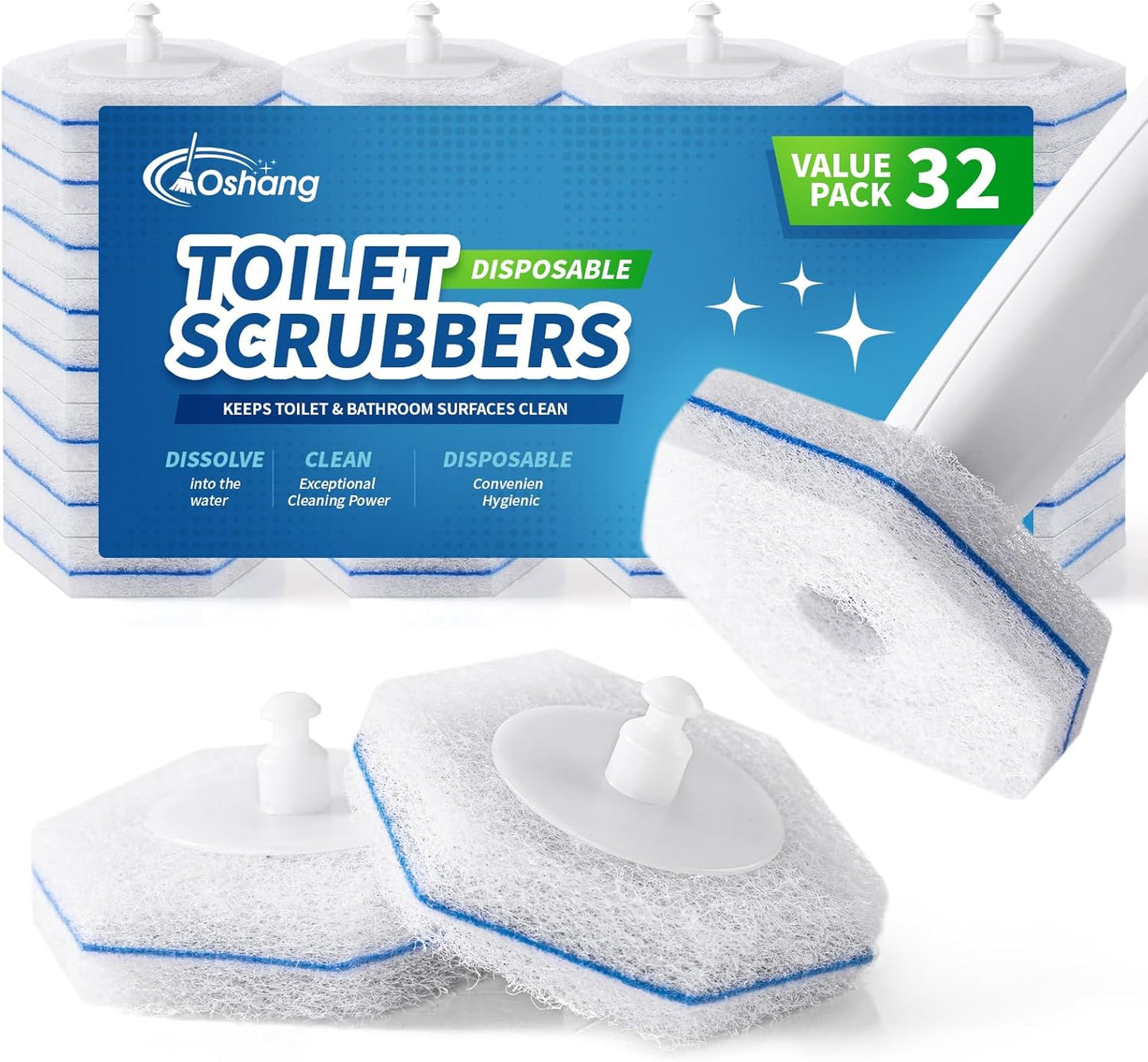 oshang Toilet Cleaner Refills, Toilet Refill Pads, Disposable Toilet Brush Heads for Toilet and Bathroom Cleaning, Compatible with Clorox Toilet Brush (32 Count)