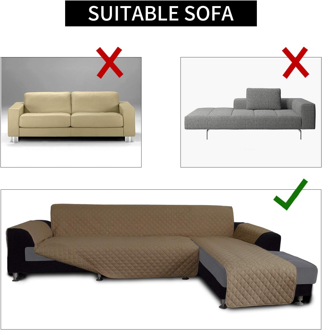 Easy-Going Sofa Slipcover L Shape Sofa Cover Sectional Couch Cover Chaise Lounge Slip Cover Reversible Sofa Cover Furniture Protector Cover for Pets Kids Children Dog (Large,Camel/Camel)