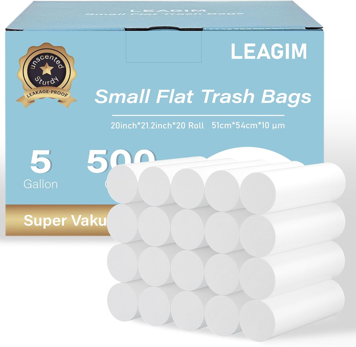 500 Count 5 Gallon Trash Bags, Strong Small Garbage Bags, Bathroom Trash Can Bin Liners, 4-6 Gallon Unscented White Wastebasket Liners for Kitchen Office Toilet and Bedroom