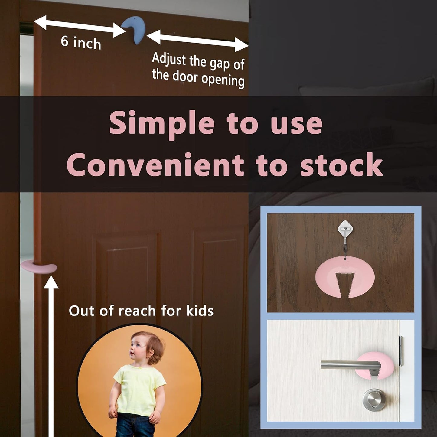 Silicone Door Pinch Guard and Door Slam Stopper, Durable Finger Pinch Guard, Prevents Pinch Injuries, Slamming Doors, Door Stopper for Kids, 4 Packs Pink.