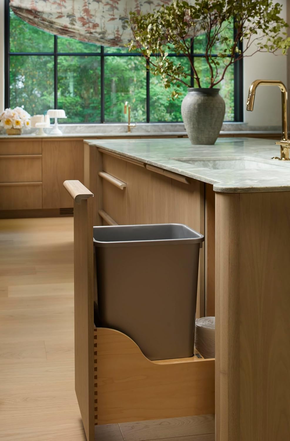 Rev-A-Shelf Pullout Trash Can for Kitchen Cabinet, Single 50 Qt Bin with 12" Wood Frame - Large Garbage Bin Container for Home Waste Storage and Recycling