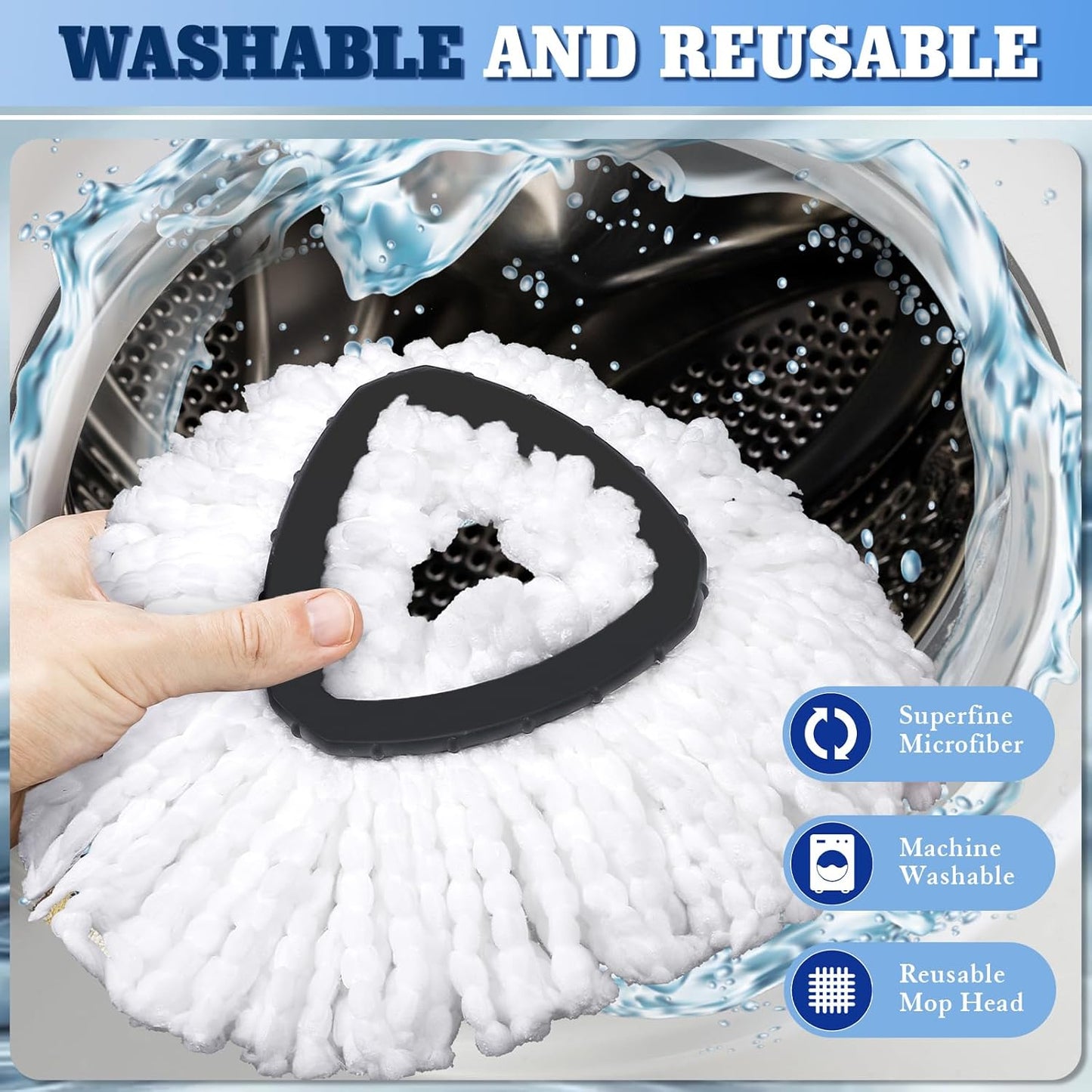 6 Pack Mop Replacement Heads Compatible with Oceda EasyWring 1-Tank System - Includes 2 Mop Scrub Brush Head, Microfiber Mop Refills, Easy Cleaning Mop Head Replacement（White)