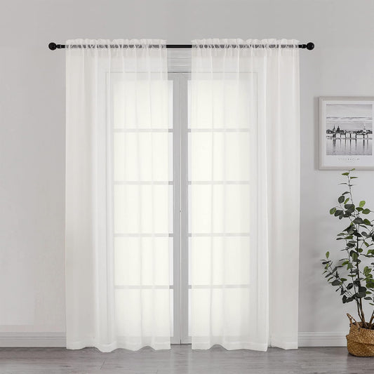 Chyhomenyc Sheer Curtains 72 Inch Length 2 Panels, Short Window Curtain Drapes Semi Transparent Voile Rod Pocket Curtains for Dining Bedroom Nursery Living Room, 42W x 72L inch, Ivory
