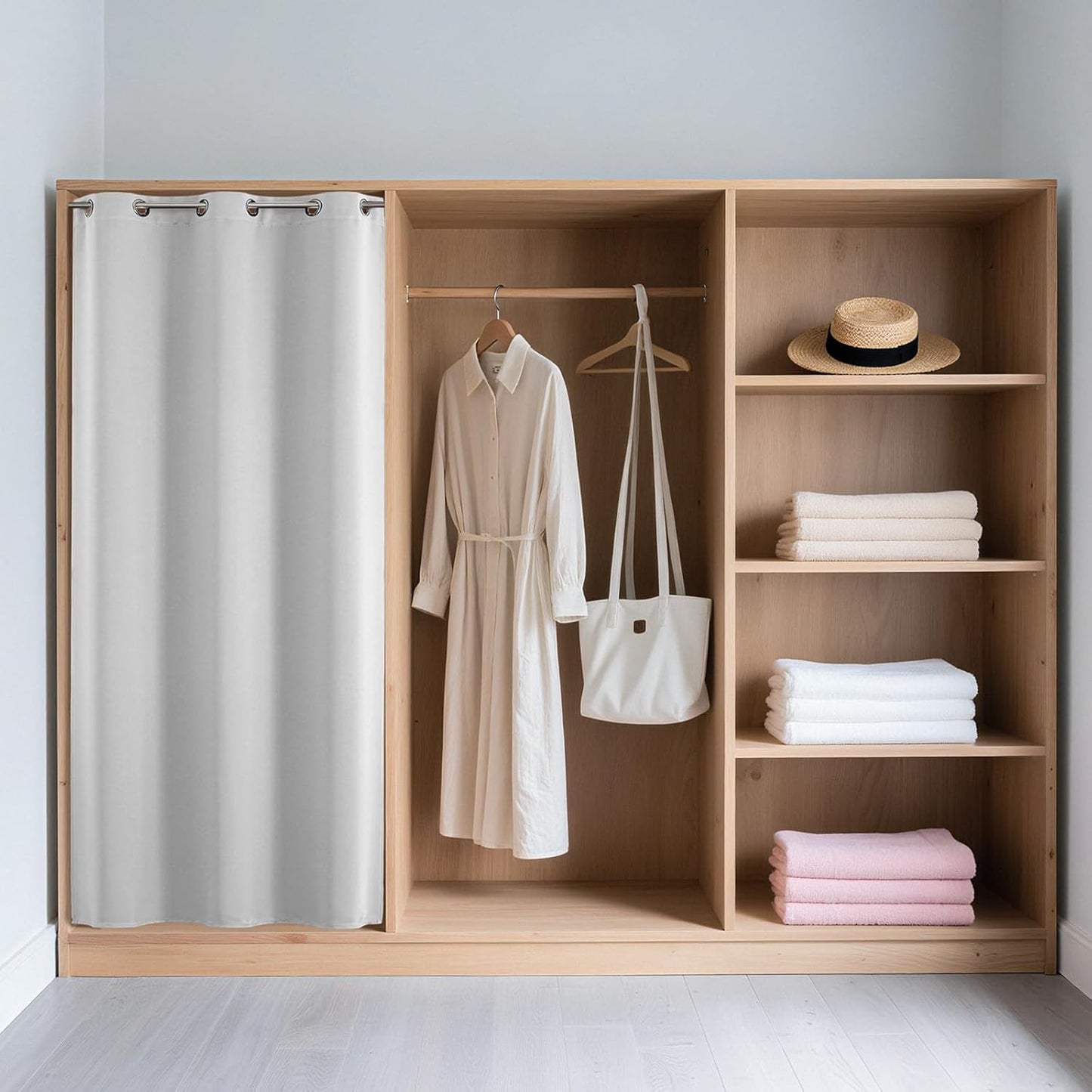 Joydeco Blackout Door Curtain for Doorway Privacy 78 Inches Long, Grommet Closet Curtain for Open Closet, Room Divider for Bedroom Living Room (Greyish White 52Wx78L, 1 Panel)