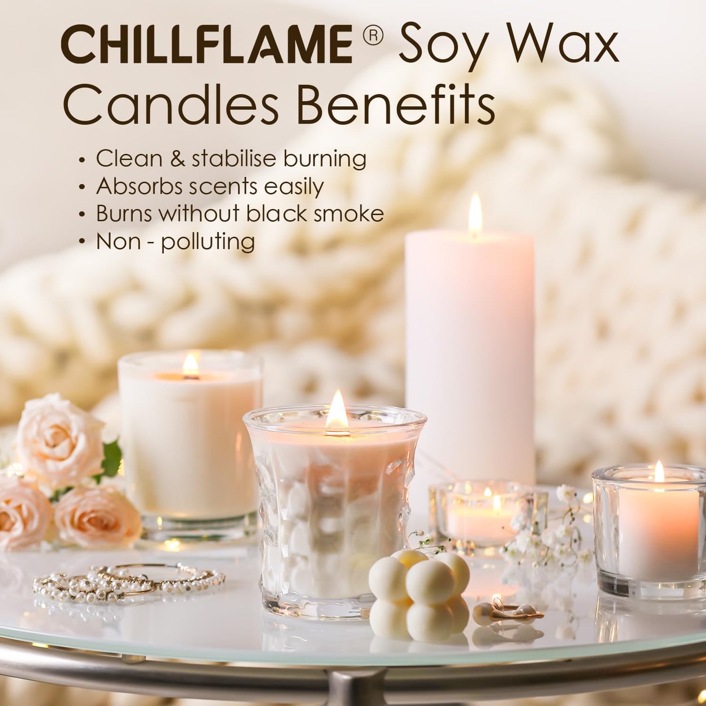 CHILLFLAME Soy Wax Flakes, Natural Candle Wax, Organic Soy Wax for Candle Making from Farm, No Harmless, Additives, and Pure (10 lb)