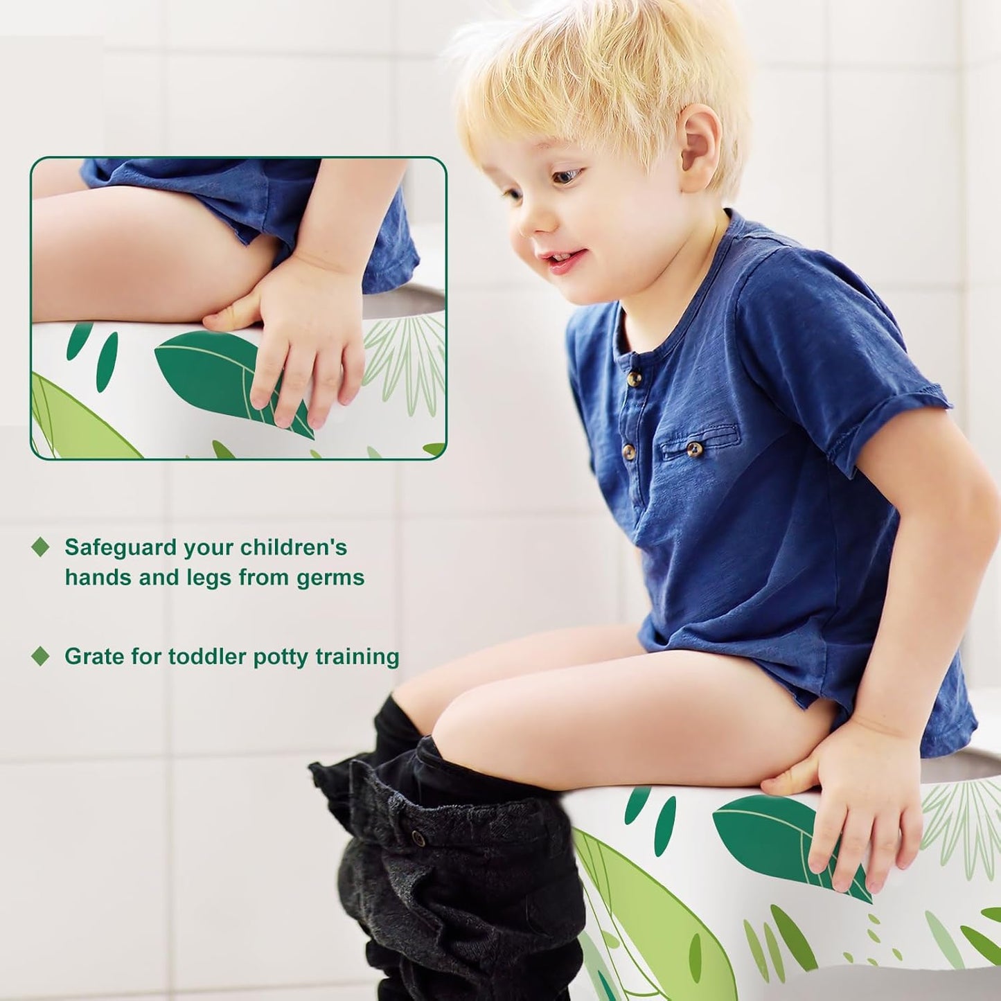 30 Pack Toilet Seat Covers Disposable, Kids, and Adults, Individually Wrapped for Travel, Large Waterproof Potty Covers for Toddlers, Toddler Potty Training for Public Restroom, Airplane, Trip - Leaf