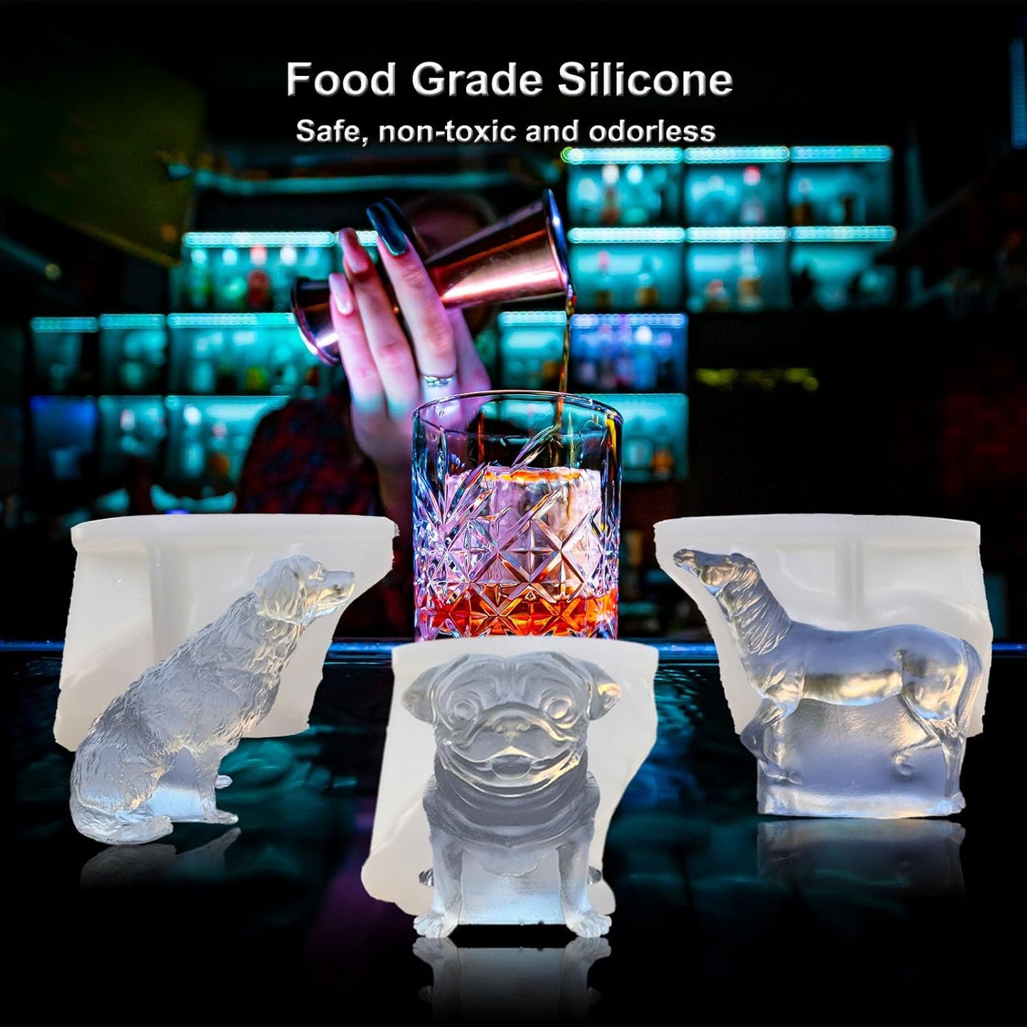 3D Horse Ice Cube Trays - Silicone Mold for Cocktail, Bar; Fun Animal Shape Large Horse Gift Pack of 2