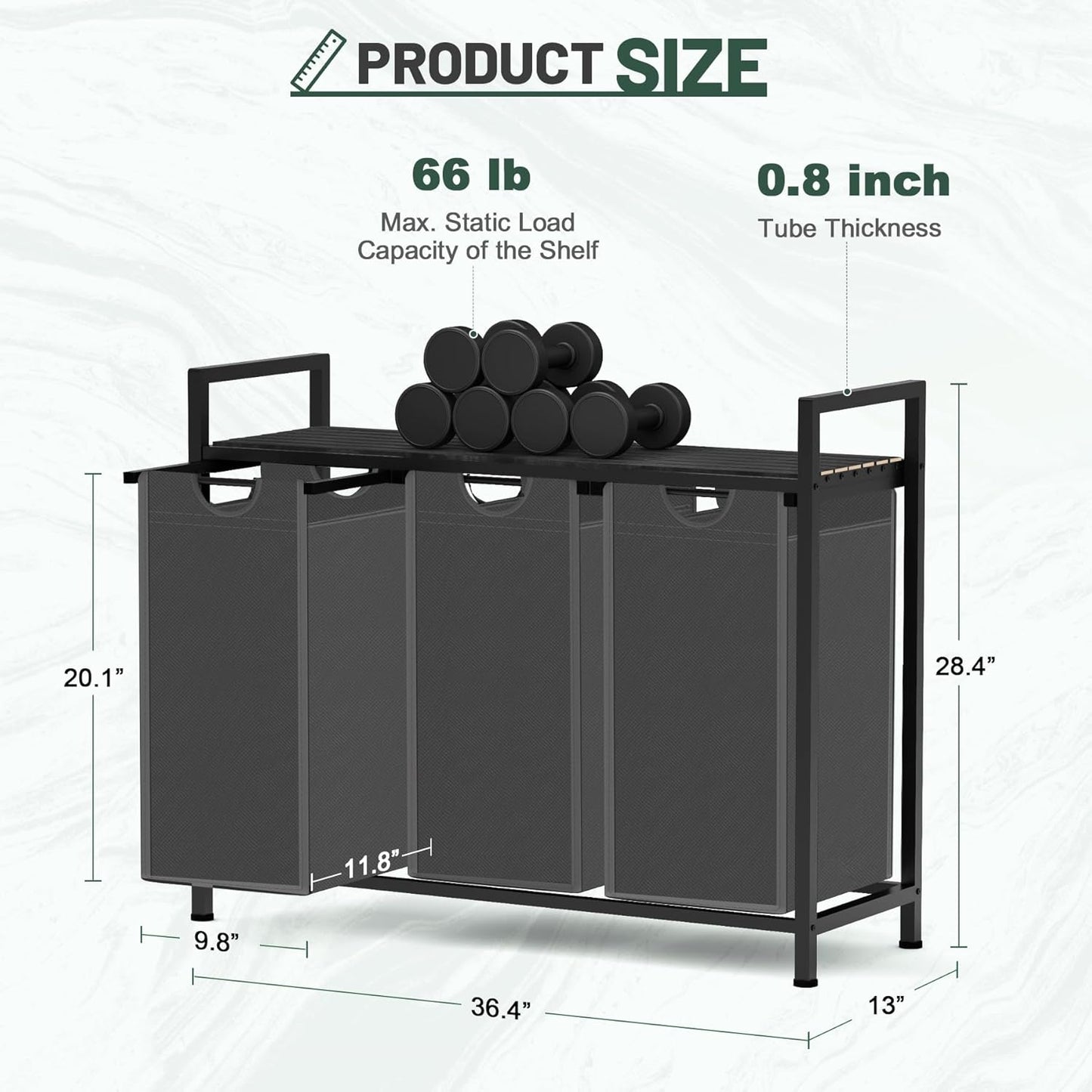 Laundry Hamper, Laundry Sorter with 3 Pull-Out Removable Oxford Fabric Bags Cloth Laundry Basket 3 x 10 Gallons (Grey and Charcoal Black)