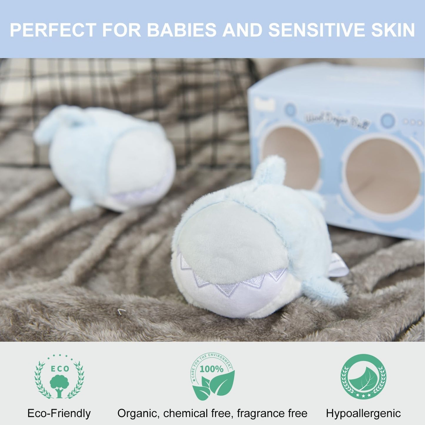 XL Size Wool Dryer Balls 6 Pack- Over 2000 Loads,Whale Shark Appearance,100% Pure New Zealand Wool,Hypoallergenic,Reduces Cloth Wrinkles, and Saves on Drying Time,Cute Pet Plush Toys