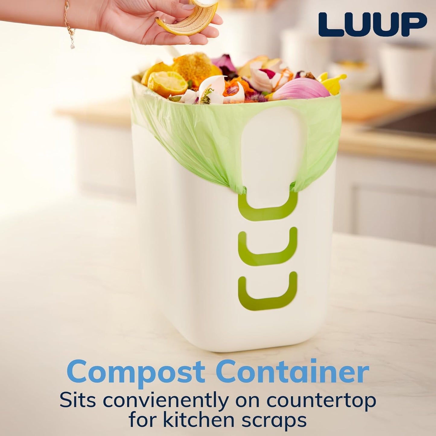 STORi Luup Bathroom Wastebasket, Secure Grocery Bags, Plastic Garbage Container for Vanity, Laundry Room, Kitchen, Office, 2.5 Gallon, White, Made in USA